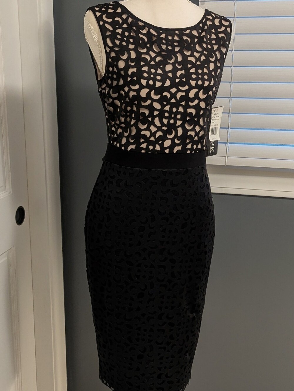 NWT Black and Nude Overlay Sheath Dress Size 6